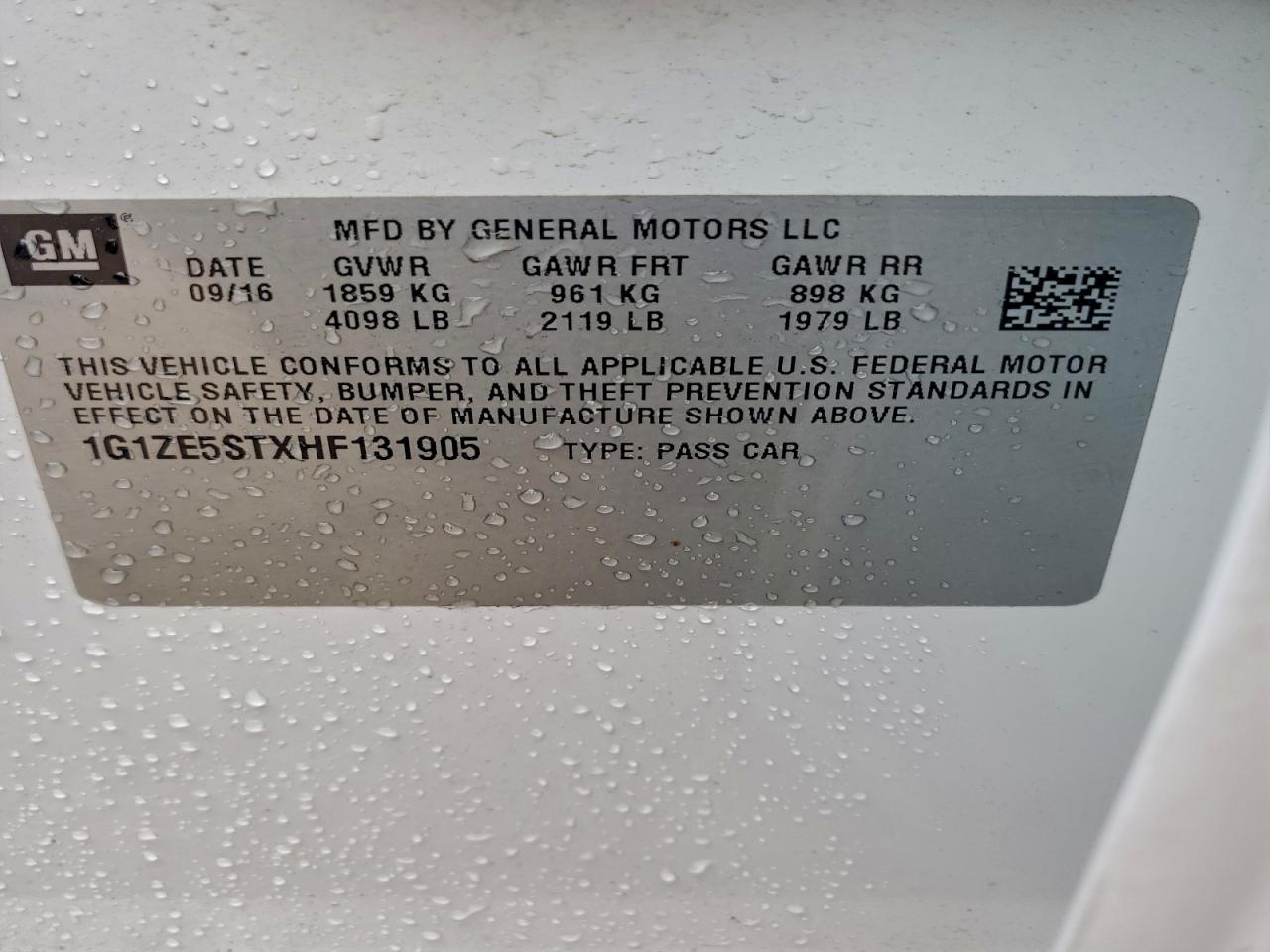 2017 Chevrolet Malibu Lt VIN: 1G1ZE5STXHF131905 Lot: 94513355