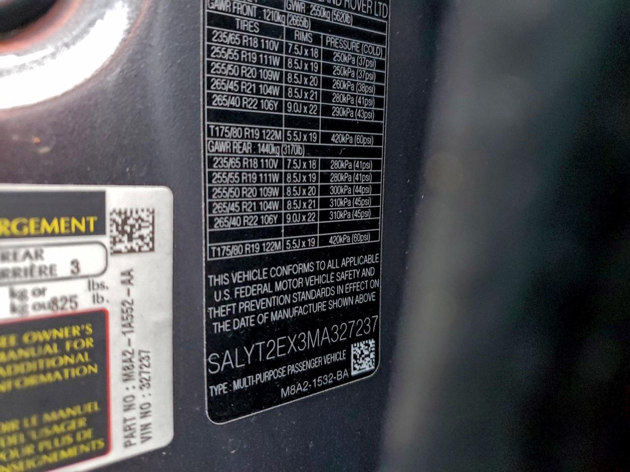 2021 Land Rover Range Rover Velar R-Dynamic S VIN: SALYT2EX3MA327237 Lot: 94118025