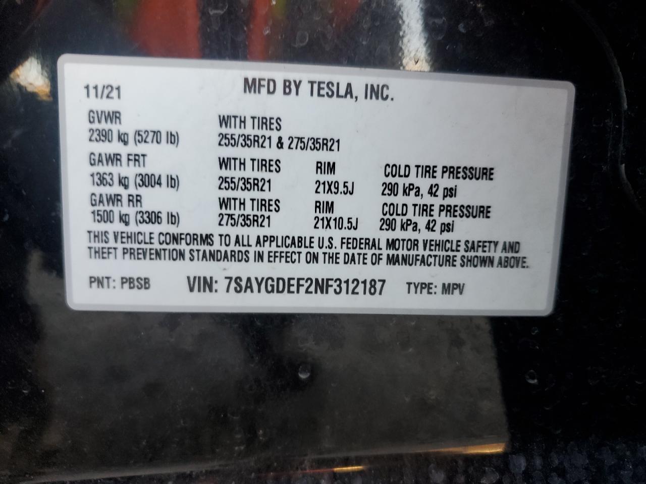 2022 Tesla Model Y VIN: 7SAYGDEF2NF312187 Lot: 91017155