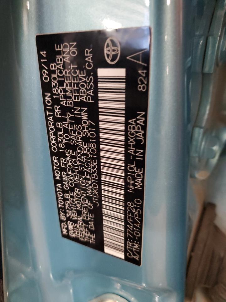 2014 Toyota Prius C VIN: JTDKDTB33E1081017 Lot: 92375485