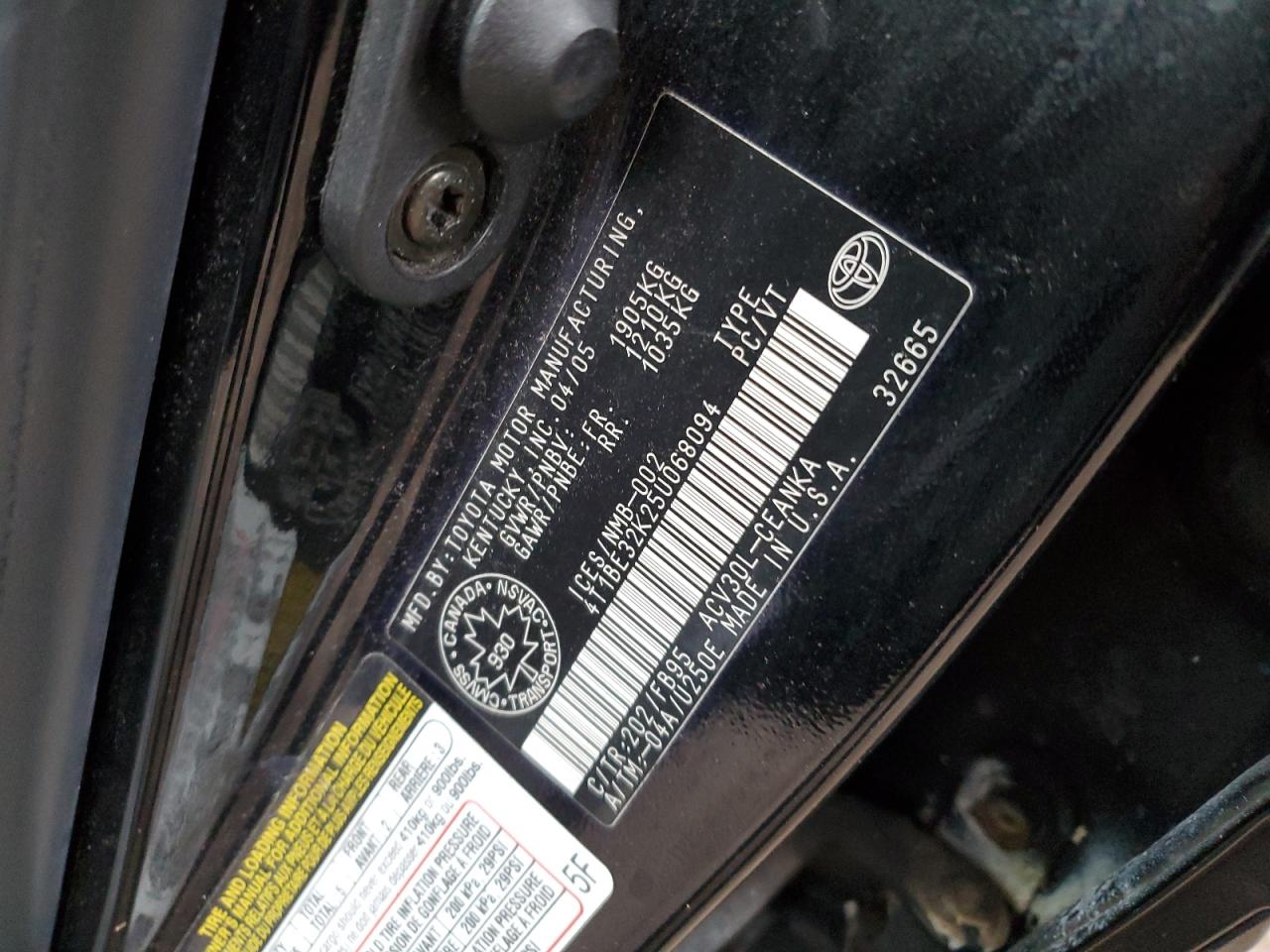 2005 Toyota Camry Le VIN: 4T1BE32K25U068094 Lot: 89814555