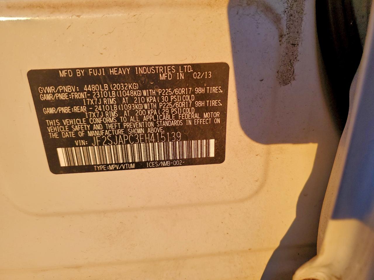 2014 Subaru Forester 2.5I Touring VIN: JF2SJAPC3EH415139 Lot: 94250375