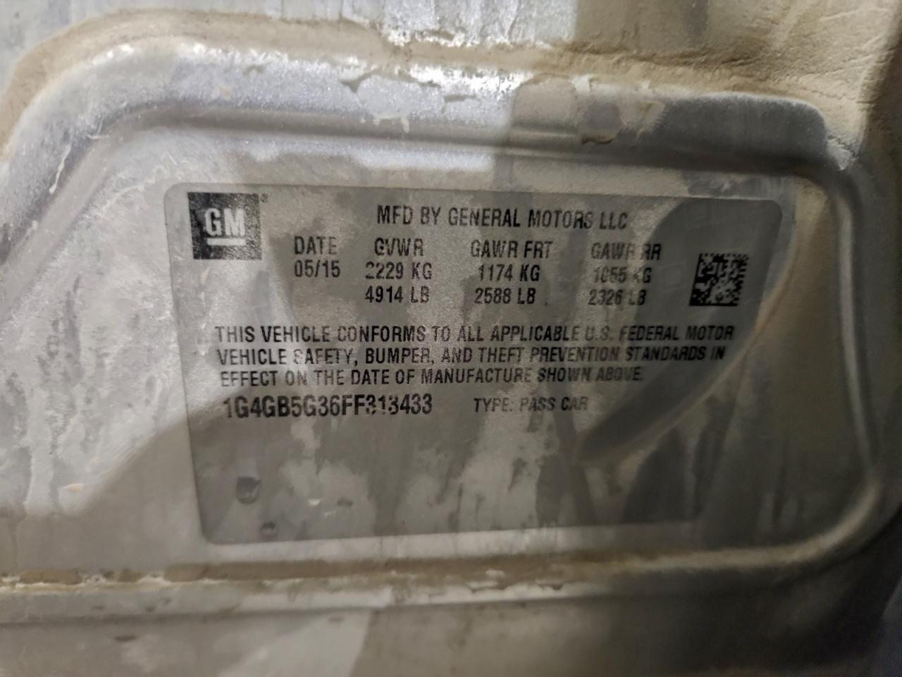 2015 Buick Lacrosse VIN: 1G4GB5G36FF313433 Lot: 91457365