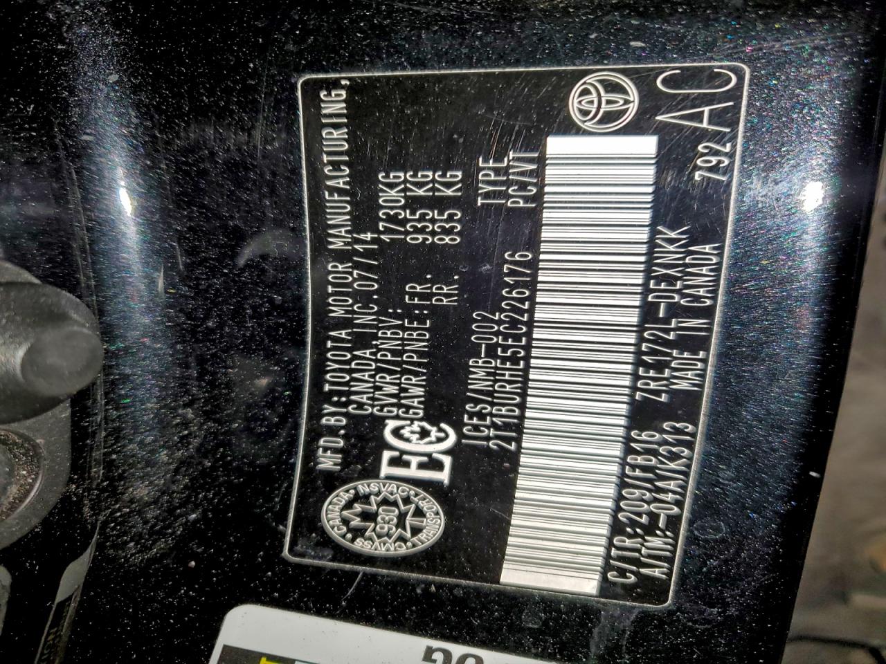 2014 Toyota Corolla L VIN: 2T1BURHE5EC226176 Lot: 94729115