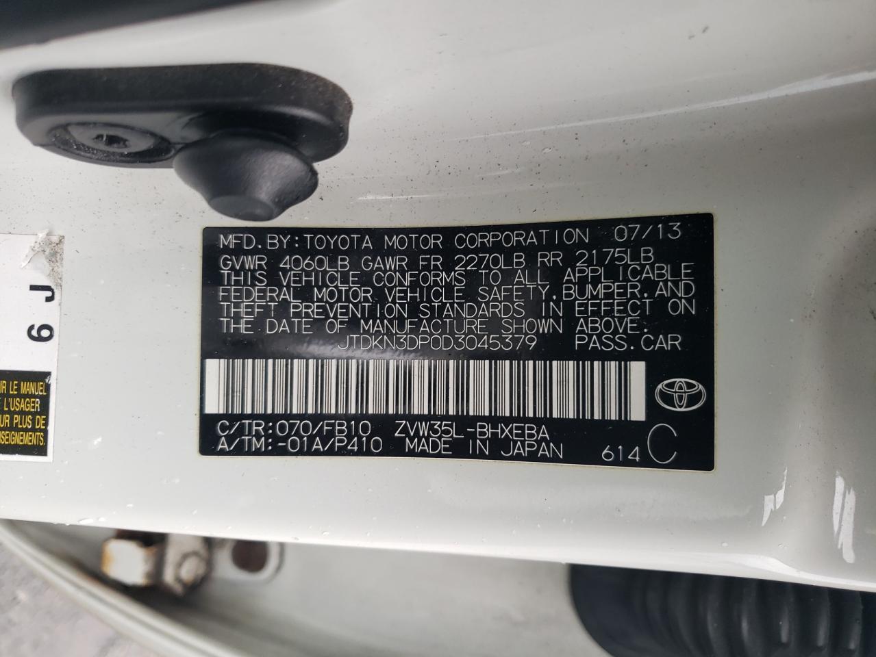 2013 Toyota Prius Plug-In VIN: JTDKN3DP0D3045379 Lot: 93310265