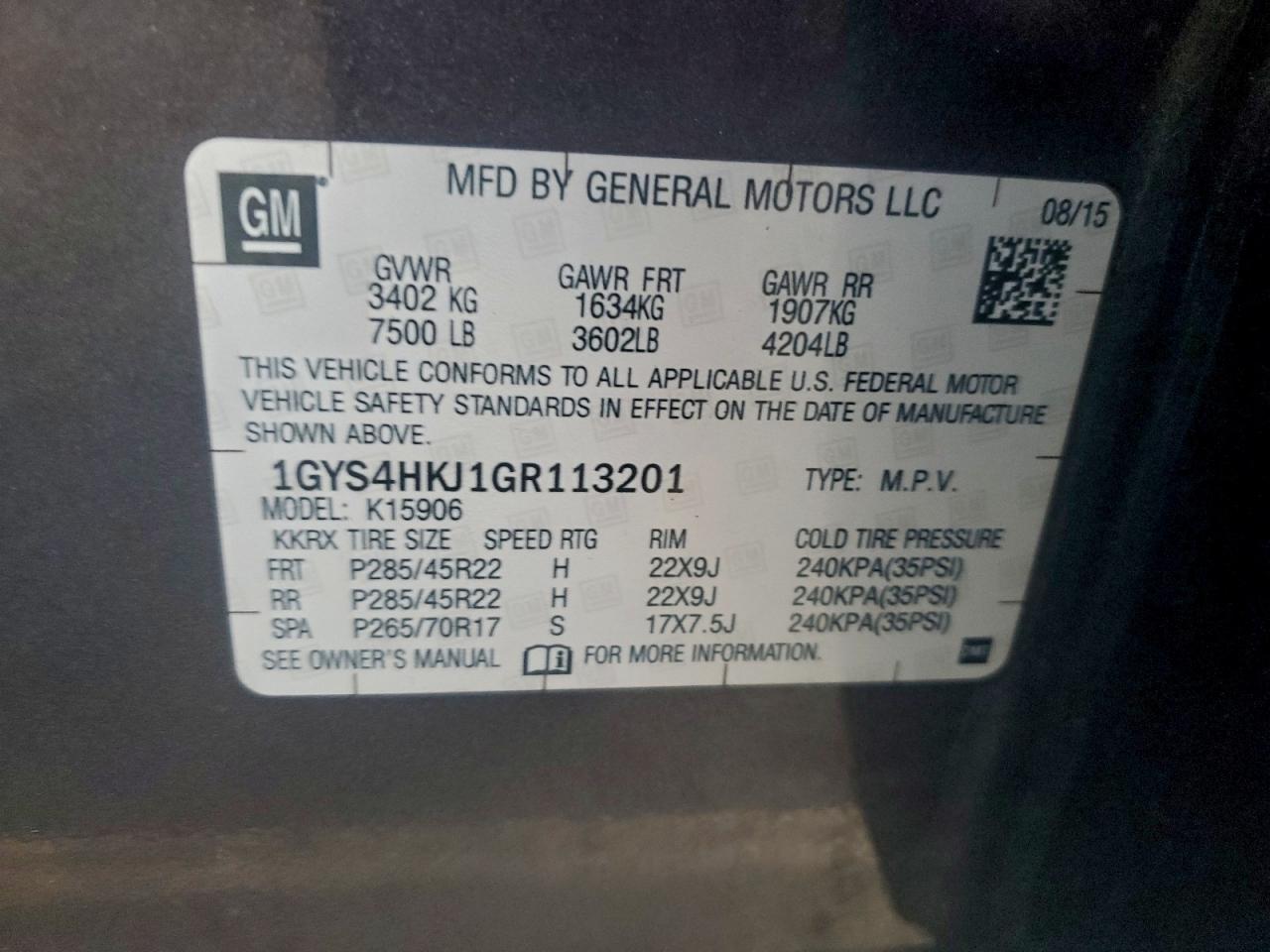 2016 Cadillac Escalade Esv Luxury VIN: 1GYS4HKJ1GR113201 Lot: 94001945