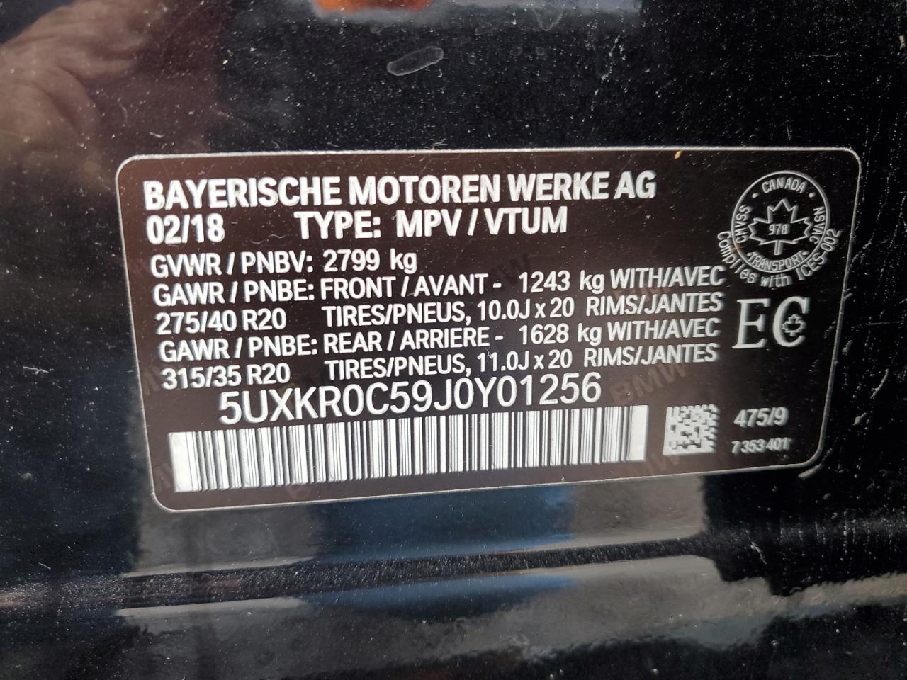 2018 BMW X5 xDrive35I VIN: 5UXKR0C59J0Y01256 Lot: 92214635