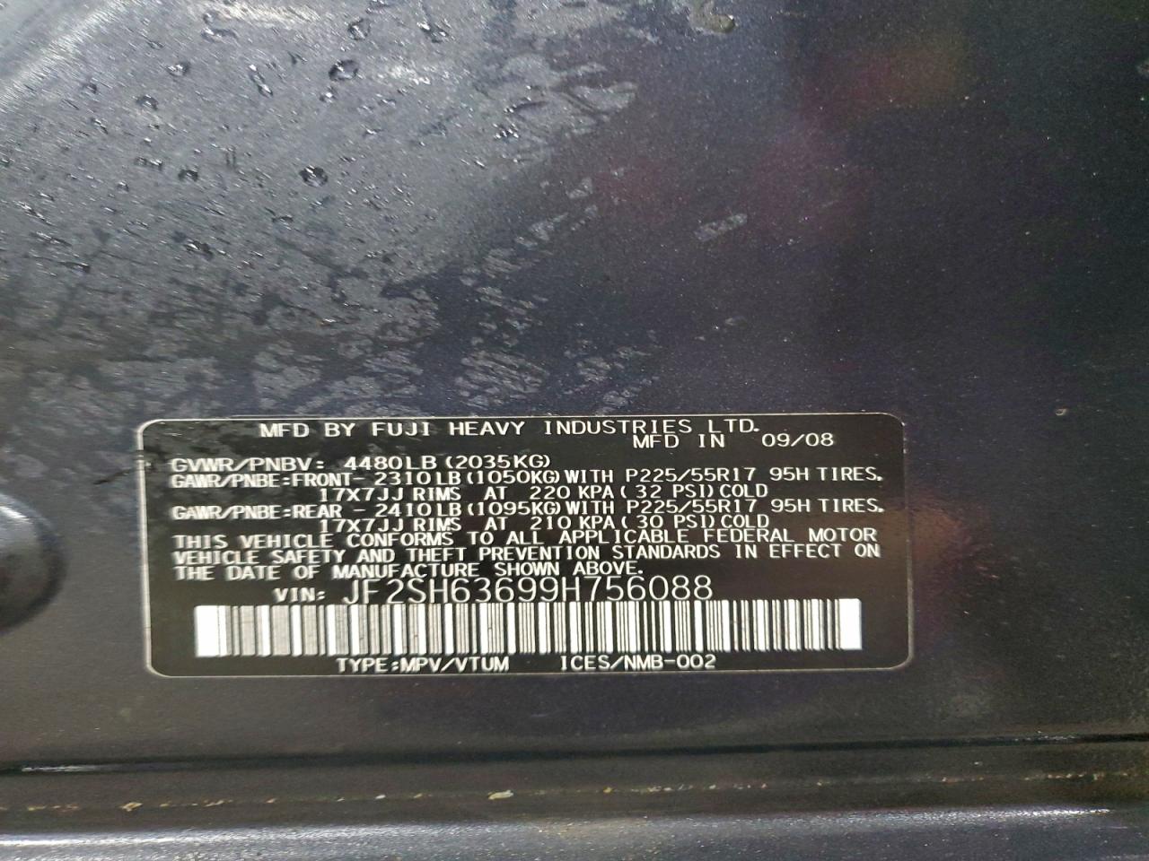 2009 Subaru Forester 2.5X Premium VIN: JF2SH63699H756088 Lot: 93324955