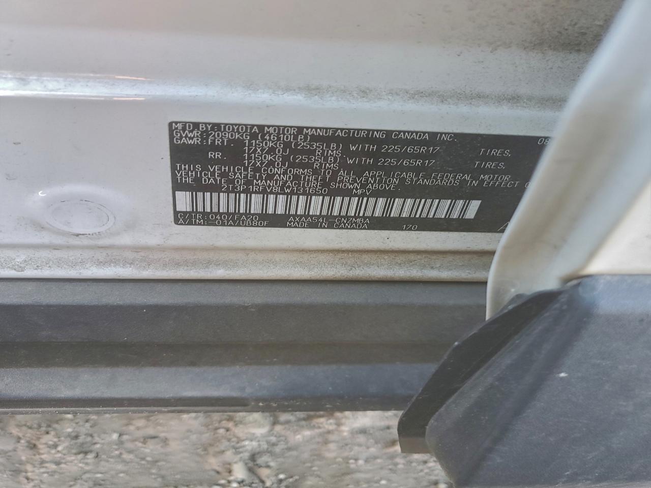 2020 Toyota Rav4 Xle VIN: 2T3P1RFV8LW131650 Lot: 94129495