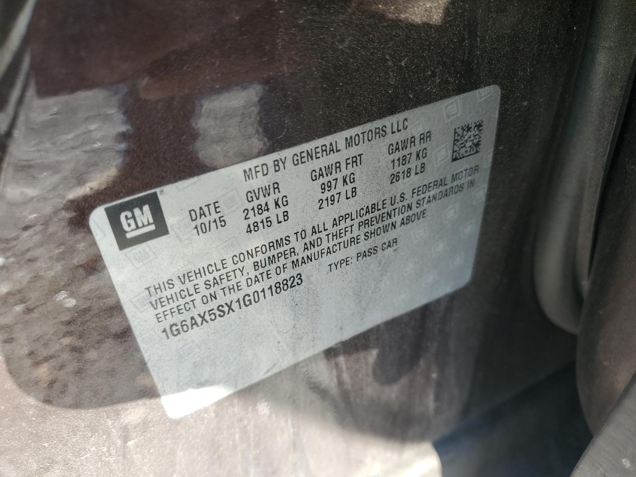 2016 Cadillac Cts Luxury Collection VIN: 1G6AX5SX1G0118823 Lot: 89464735