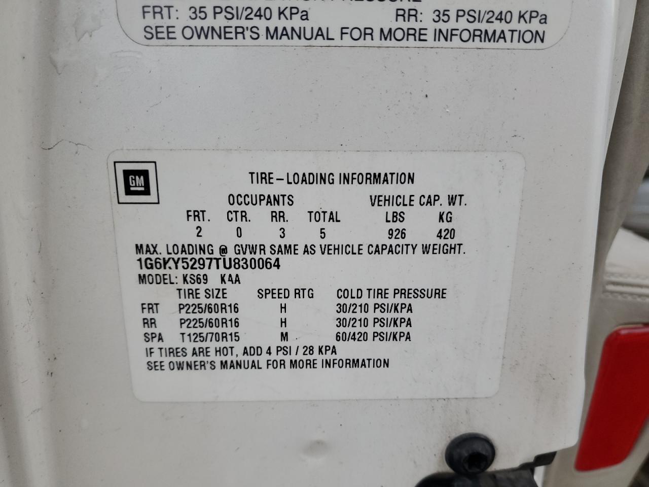 1996 Cadillac Seville Sts VIN: 1G6KY5297TU830064 Lot: 93155845