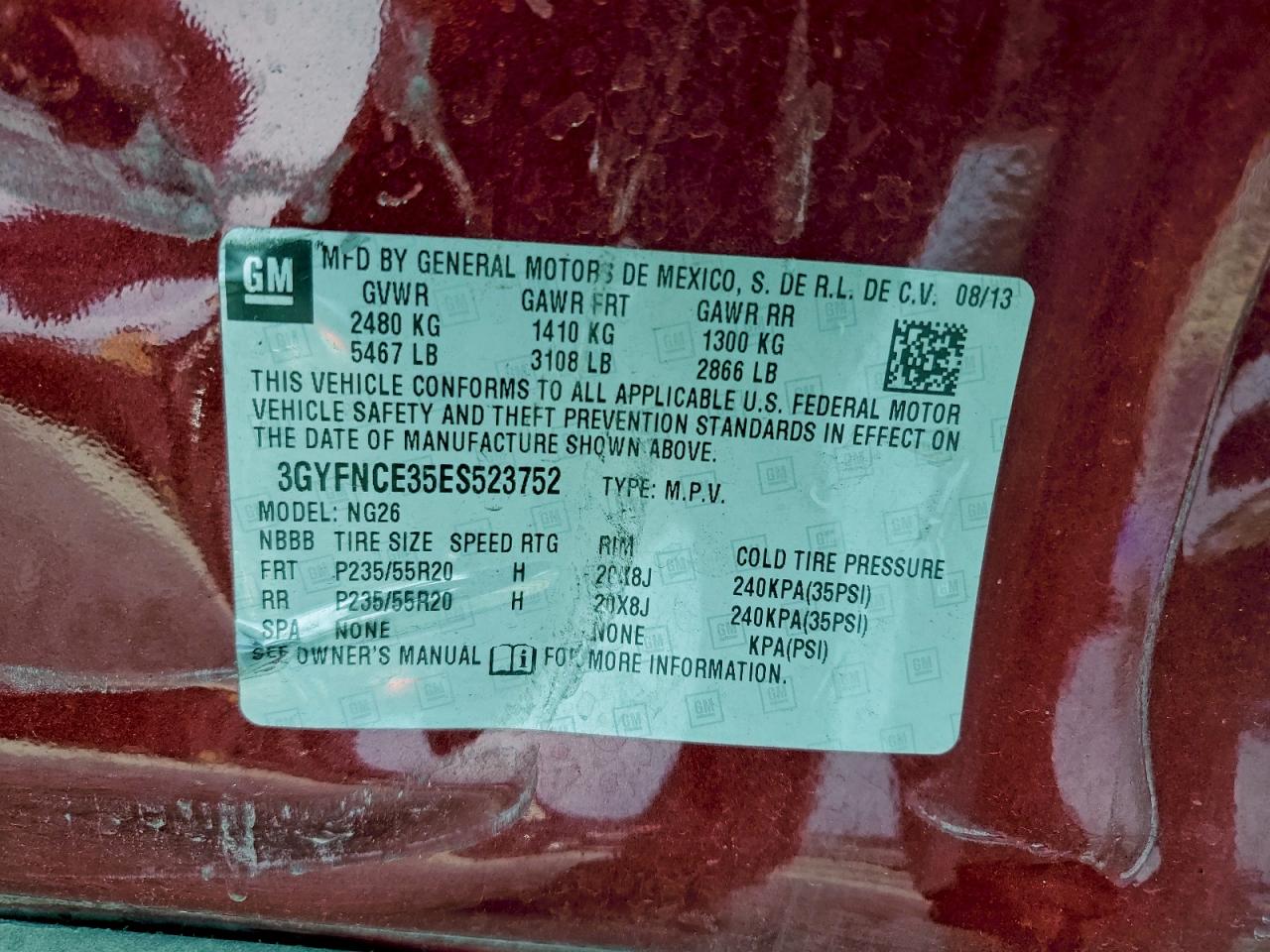 2014 Cadillac Srx Performance Collection VIN: 3GYFNCE35ES523752 Lot: 94413605