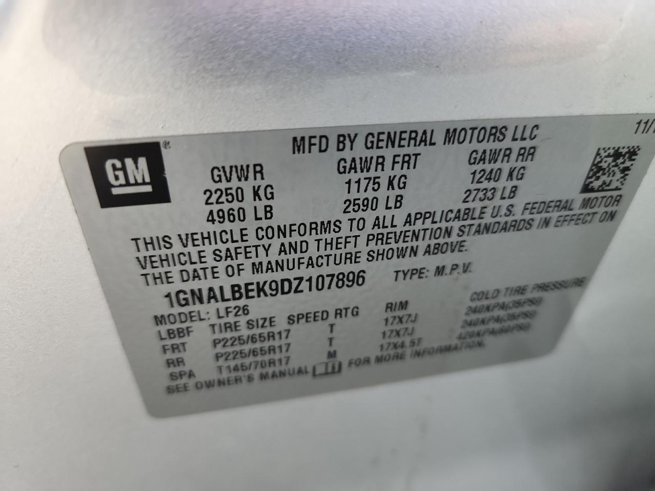 2013 Chevrolet Equinox Ls VIN: 1GNALBEK9DZ107896 Lot: 91512985