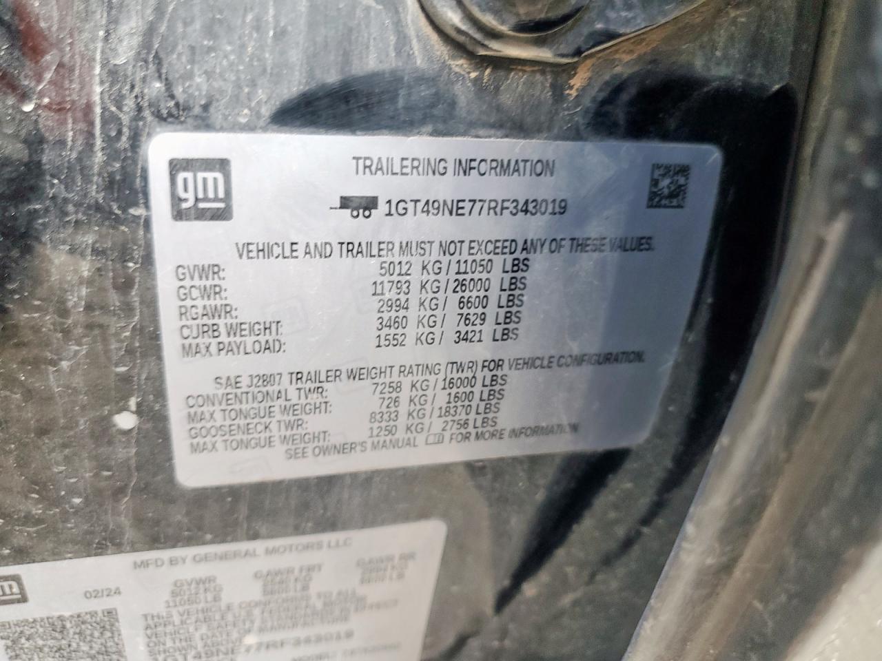 2024 GMC Sierra K2500 Slt VIN: 1GT49NE77RF343019 Lot: 91995915