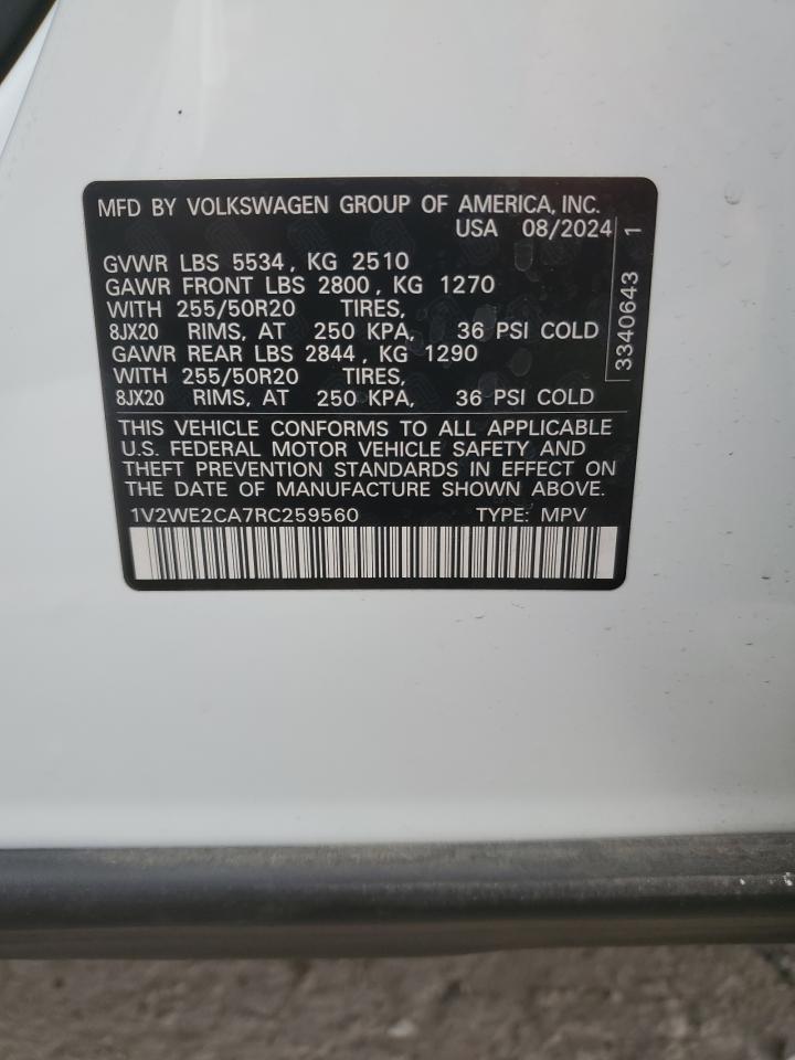 2024 Volkswagen Atlas Cross Sport Se VIN: 1V2WE2CA7RC259560 Lot: 85437605