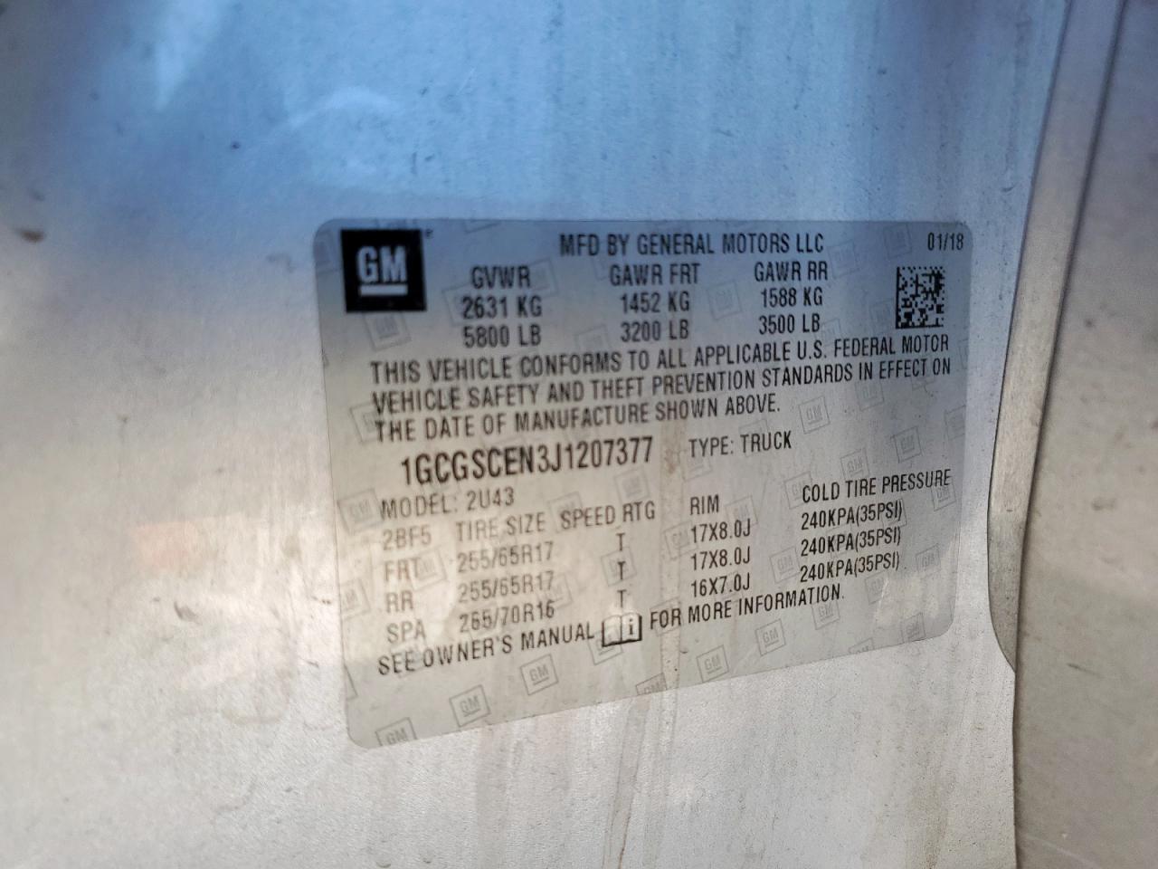 2018 Chevrolet Colorado Lt VIN: 1GCGSCEN3J1207377 Lot: 92480495