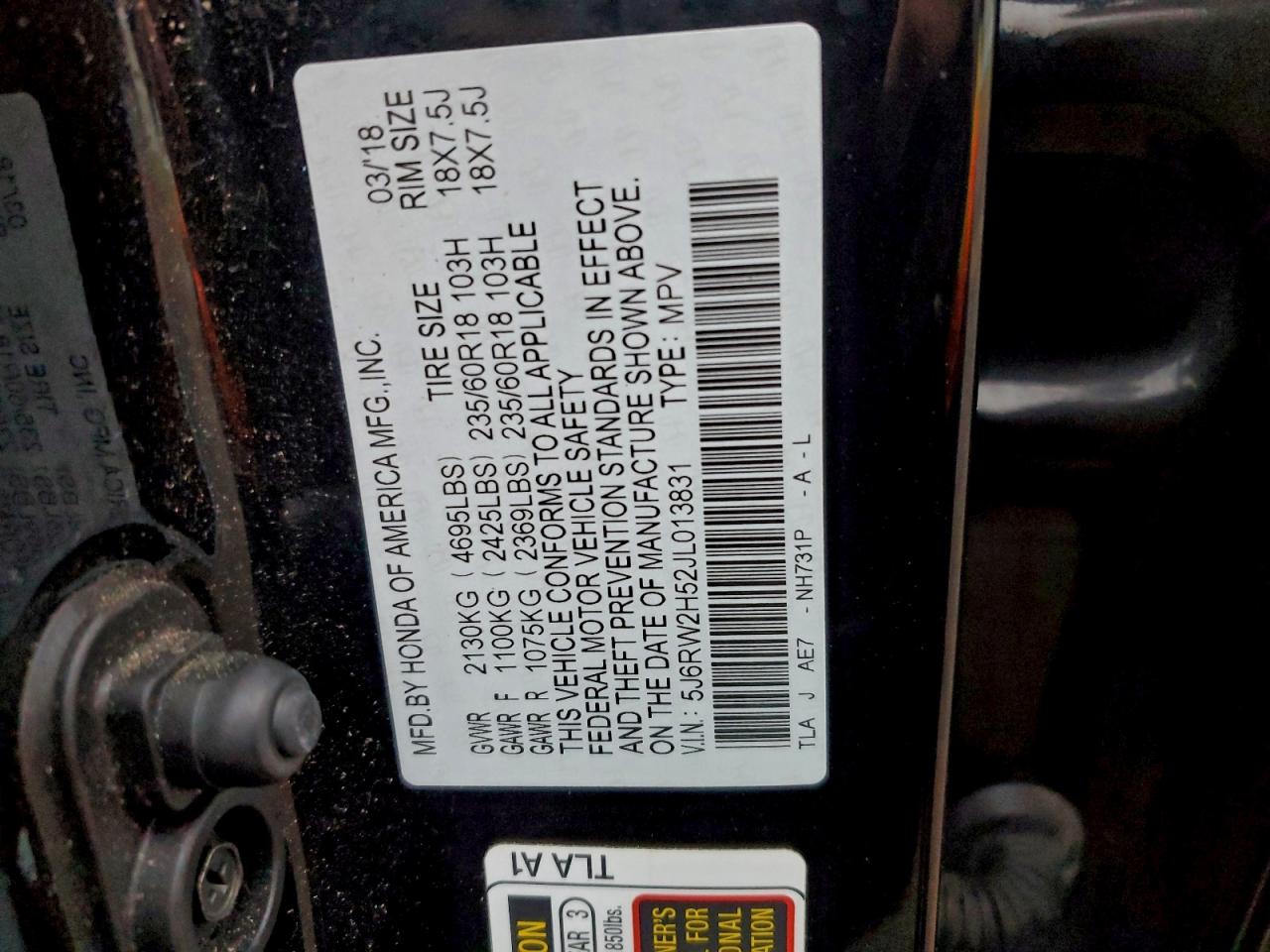 2018 Honda Cr-V Ex VIN: 5J6RW2H52JL013831 Lot: 94215385