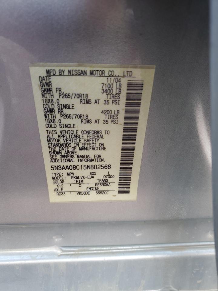 2005 Infiniti Qx56 VIN: 5N3AA08C15N802568 Lot: 92924945