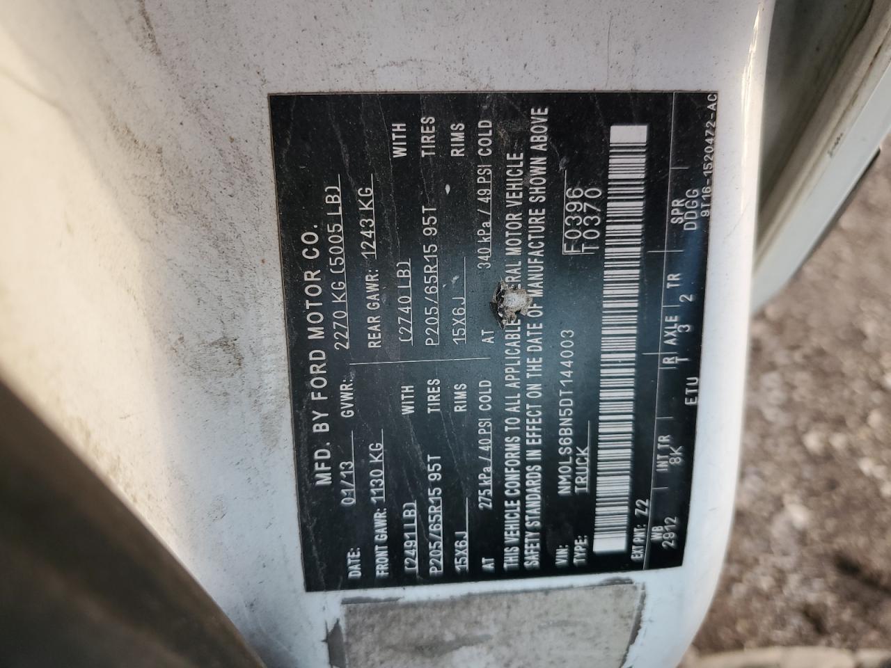 2013 Ford Transit Connect Xlt VIN: NM0LS6BN5DT144003 Lot: 92374095