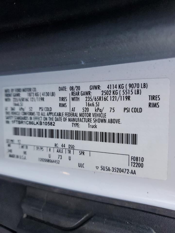 2020 Ford Transit T-250 VIN: 1FTBR1C86LKB10582 Lot: 92189545