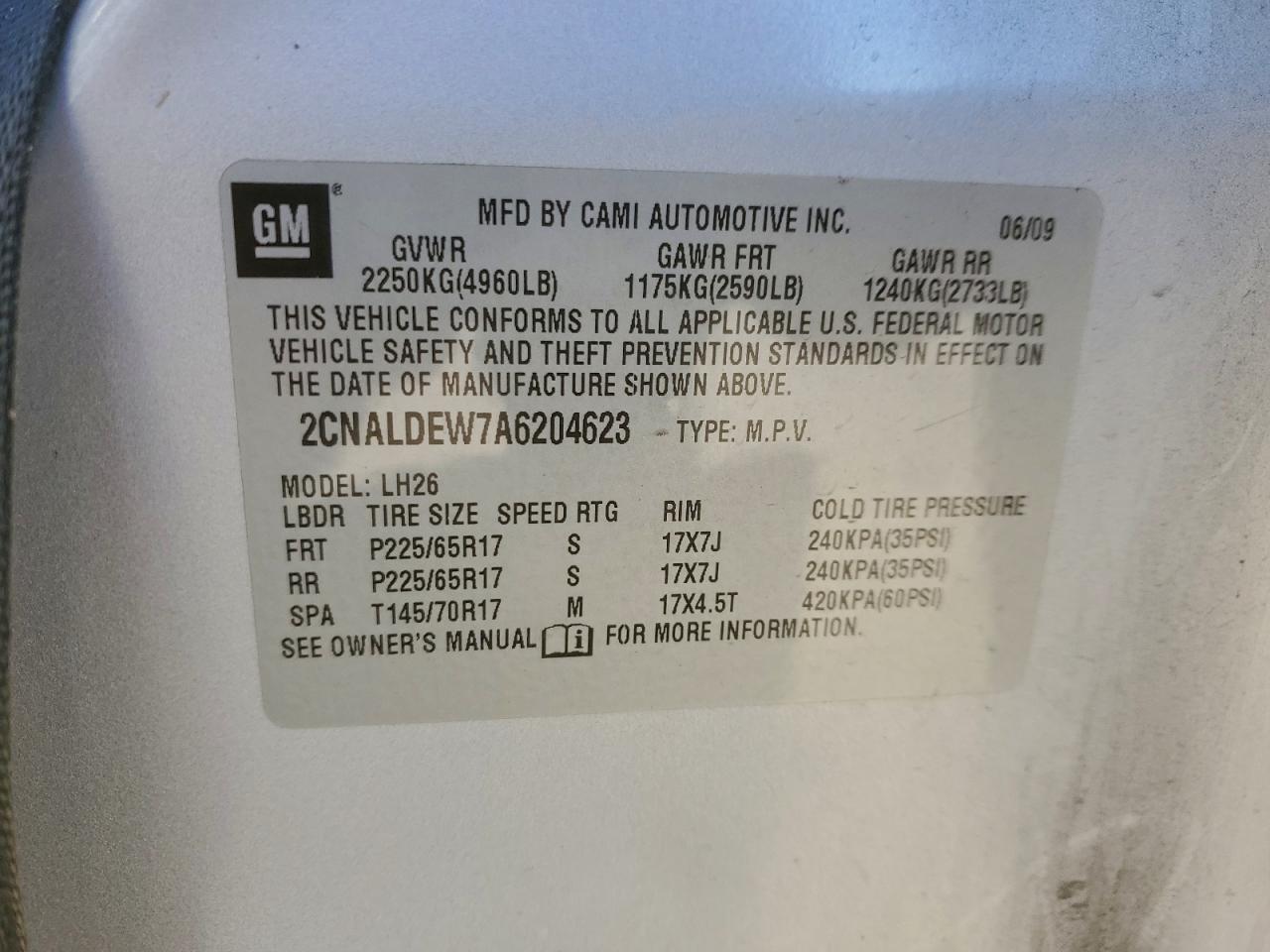 2010 Chevrolet Equinox Lt VIN: 2CNALDEW7A6204623 Lot: 94369215