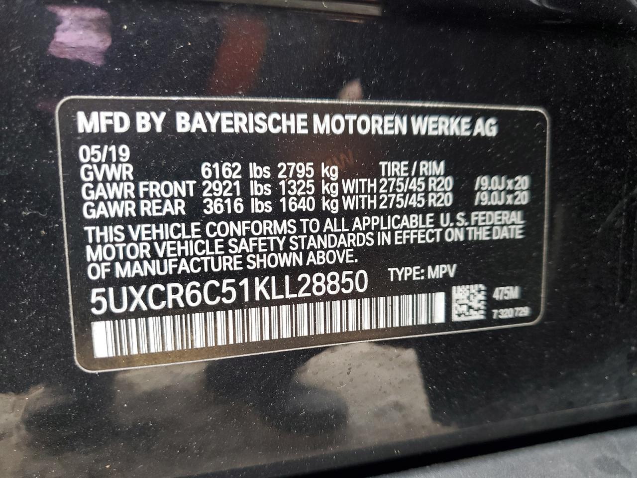 2019 BMW X5 xDrive40I VIN: 5UXCR6C51KLL28850 Lot: 82448905