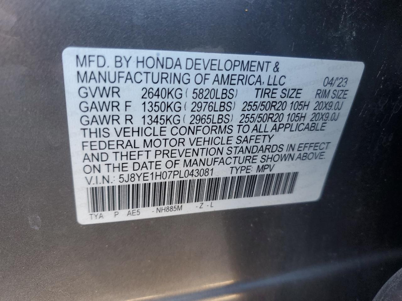 2023 Acura Mdx A-Spec VIN: 5J8YE1H07PL043081 Lot: 92643455