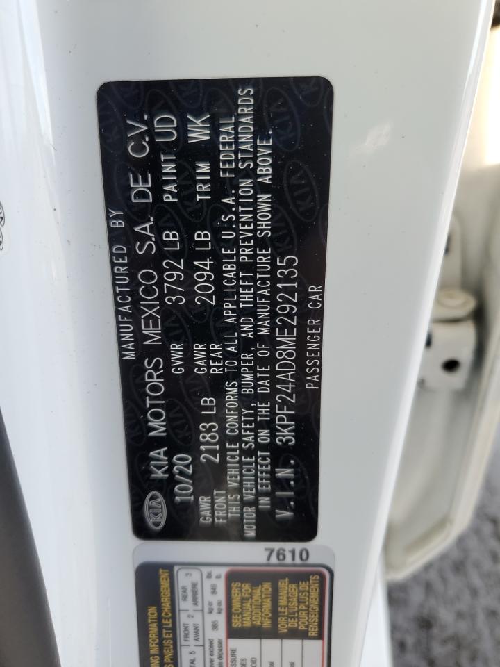 2021 Kia Forte Fe VIN: 3KPF24AD8ME292135 Lot: 92012495