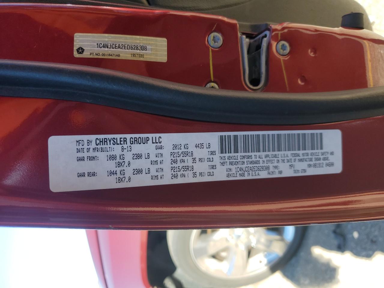 2014 Jeep Compass Latitude VIN: 1C4NJCEA2ED628308 Lot: 91172545