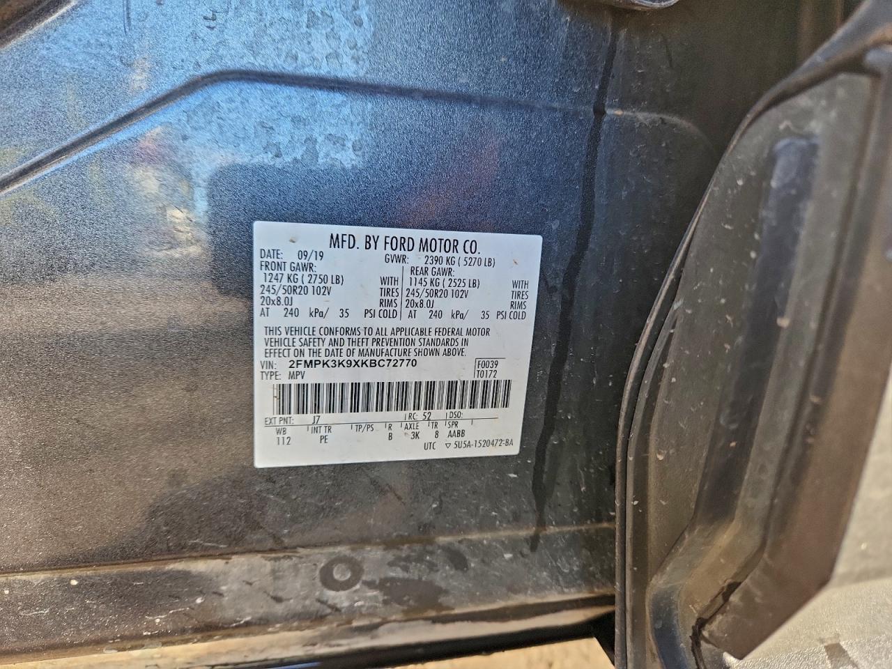 2019 Ford Edge Titanium VIN: 2FMPK3K9XKBC72770 Lot: 93265575