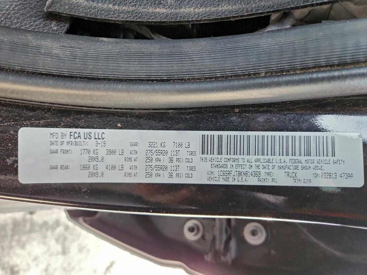 2019 Ram 1500 Laramie VIN: 1C6SRFJT8KN814369 Lot: 93871045