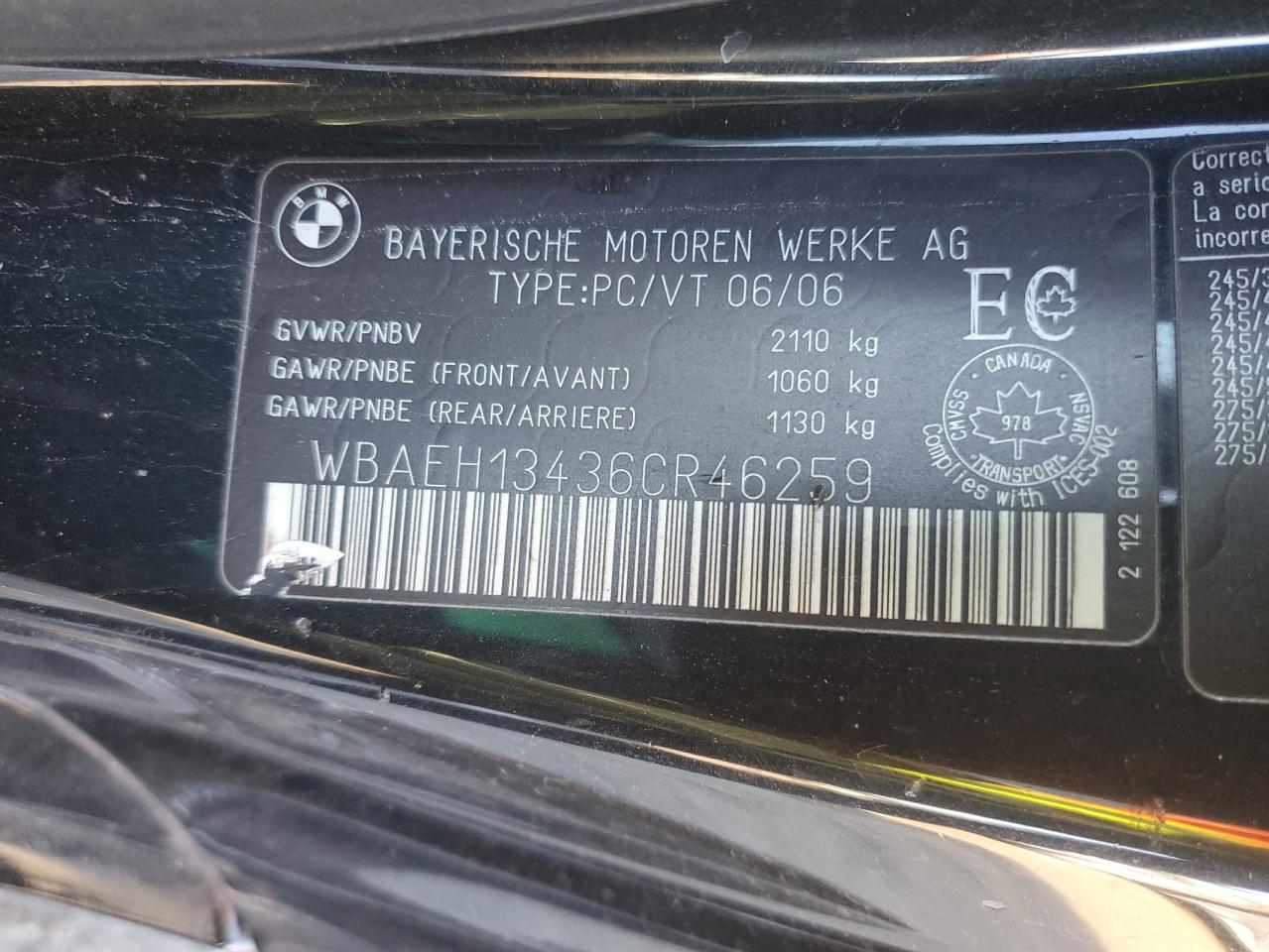 2006 BMW 650 I VIN: WBAEH13436CR46259 Lot: 92911945