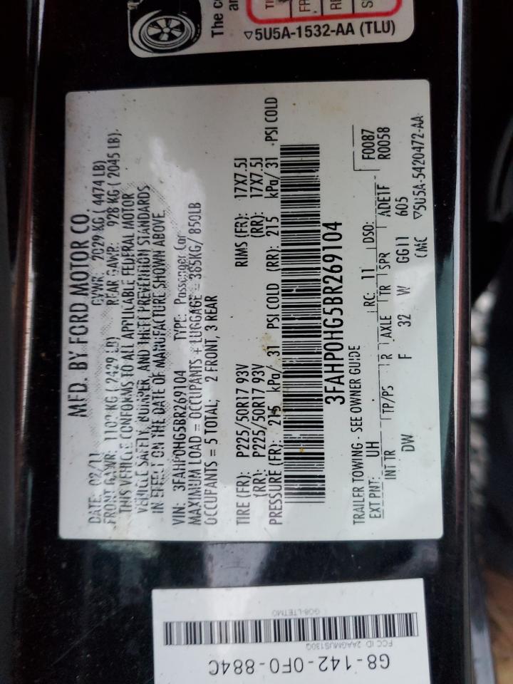 2011 Ford Fusion Se VIN: 3FAHP0HG5BR269104 Lot: 92985375