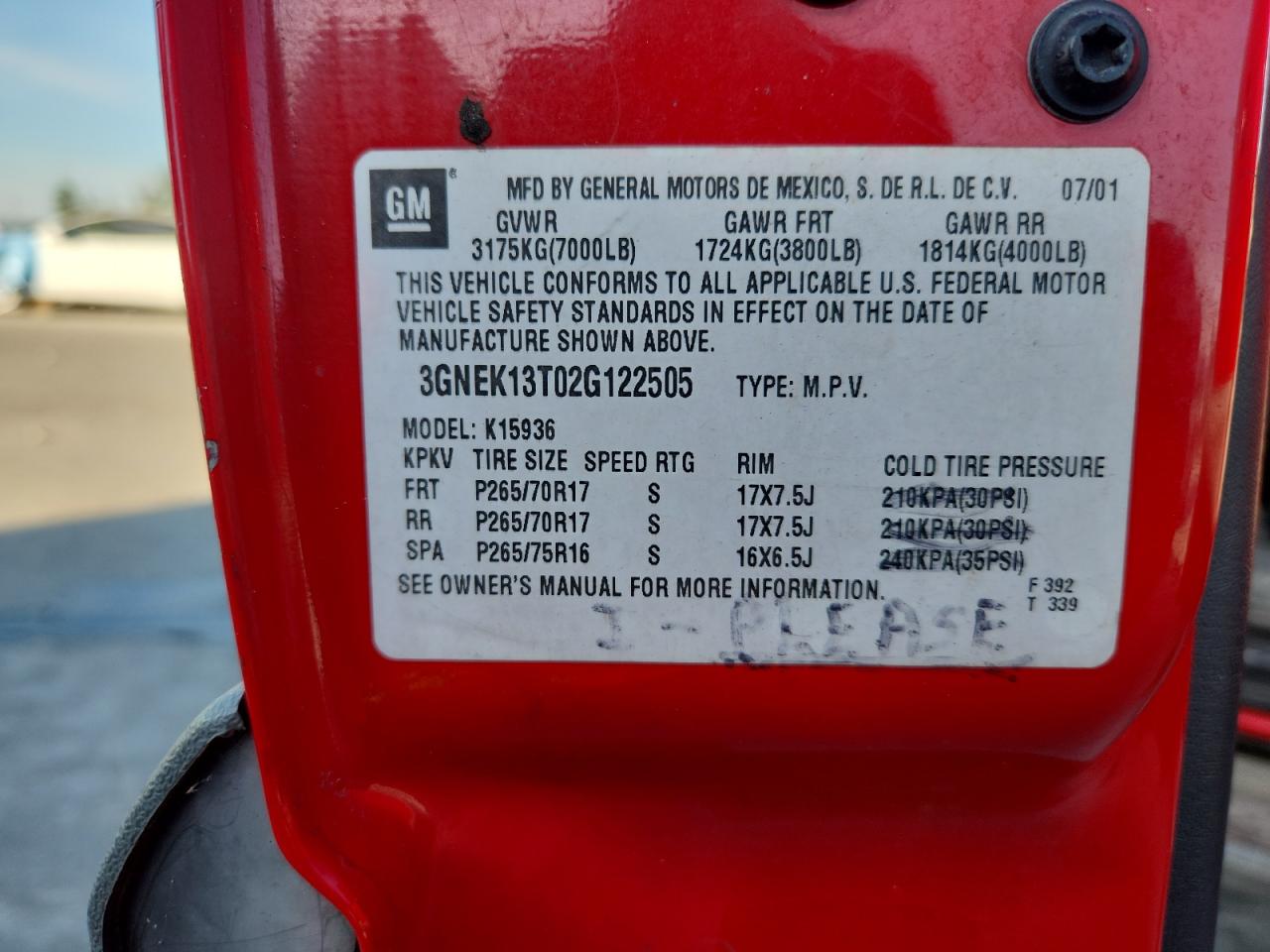 2002 Chevrolet Avalanche K1500 VIN: 3GNEK13T02G122505 Lot: 93477515