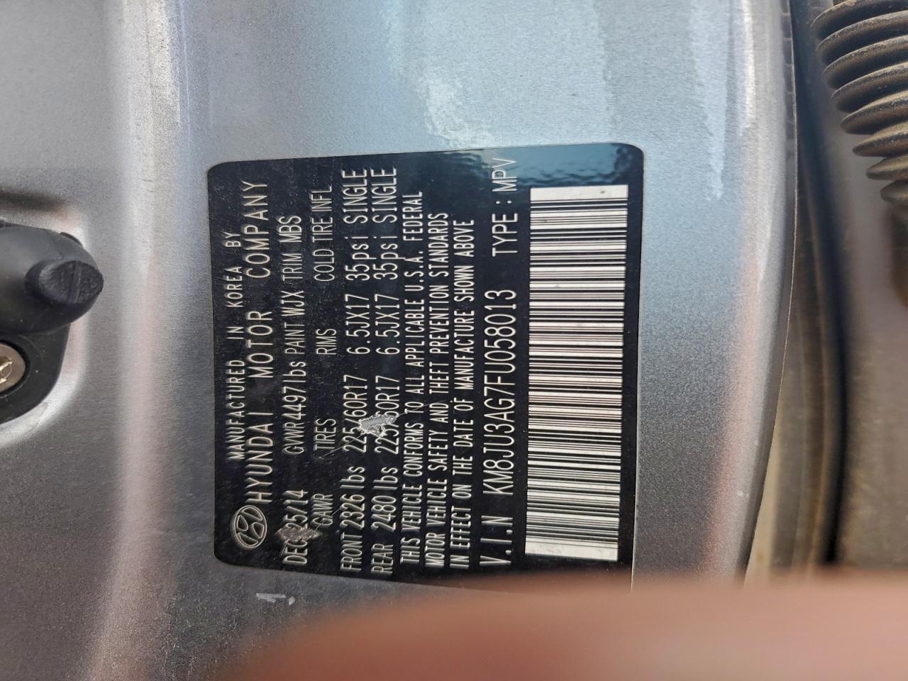 2015 Hyundai Tucson Limited VIN: KM8JU3AG7FU058013 Lot: 94198575