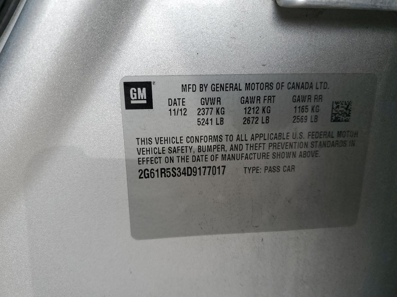 2013 Cadillac Xts Luxury Collection VIN: 2G61R5S34D9177017 Lot: 93609435