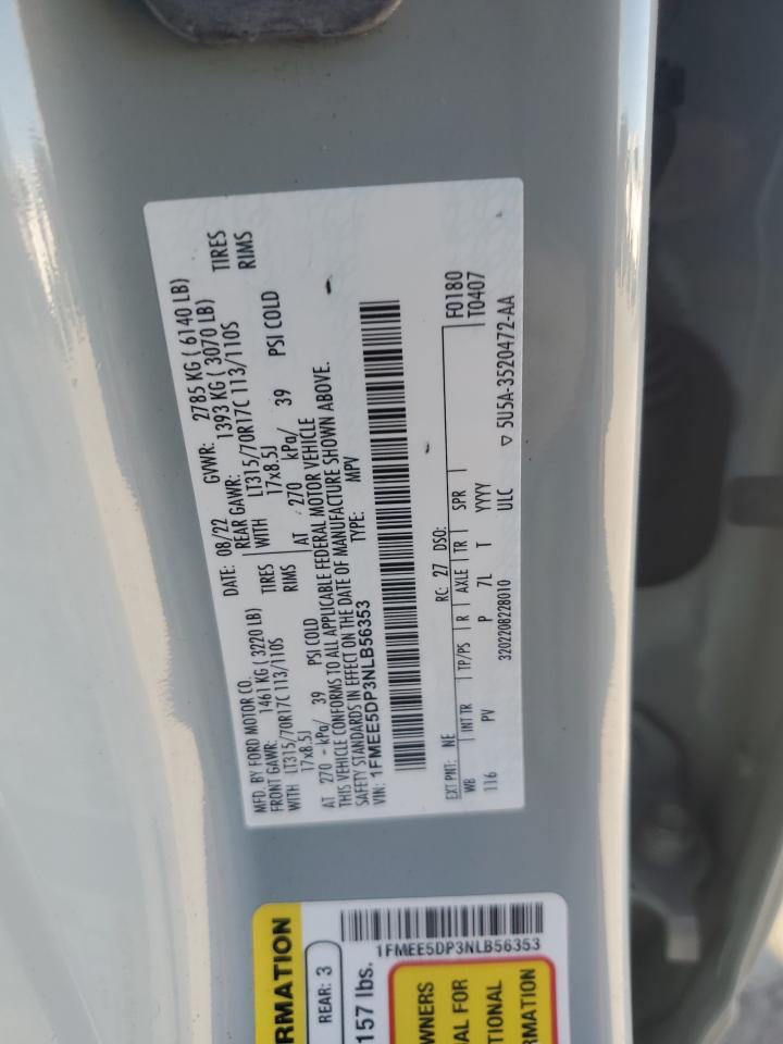 2022 Ford Bronco Base VIN: 1FMEE5DP3NLB56353 Lot: 91141615