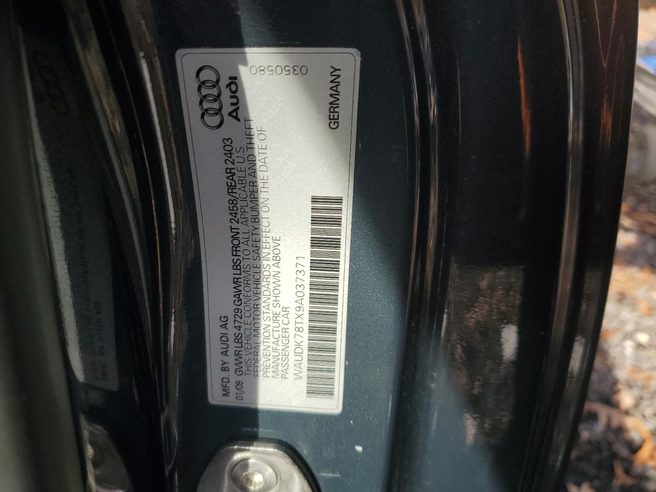 2009 Audi A5 Quattro VIN: WAUDK78TX9A037371 Lot: 91314955