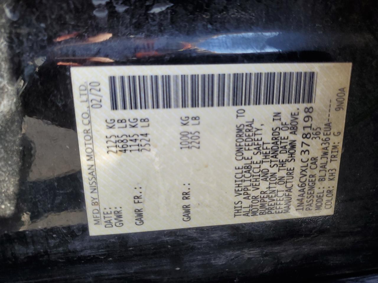 2020 Nissan Maxima Sv VIN: 1N4AA6CVXLC378198 Lot: 92427755