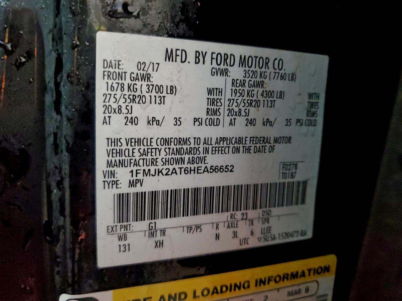 2017 Ford Expedition El Limited VIN: 1FMJK2AT6HEA56652 Lot: 93654885