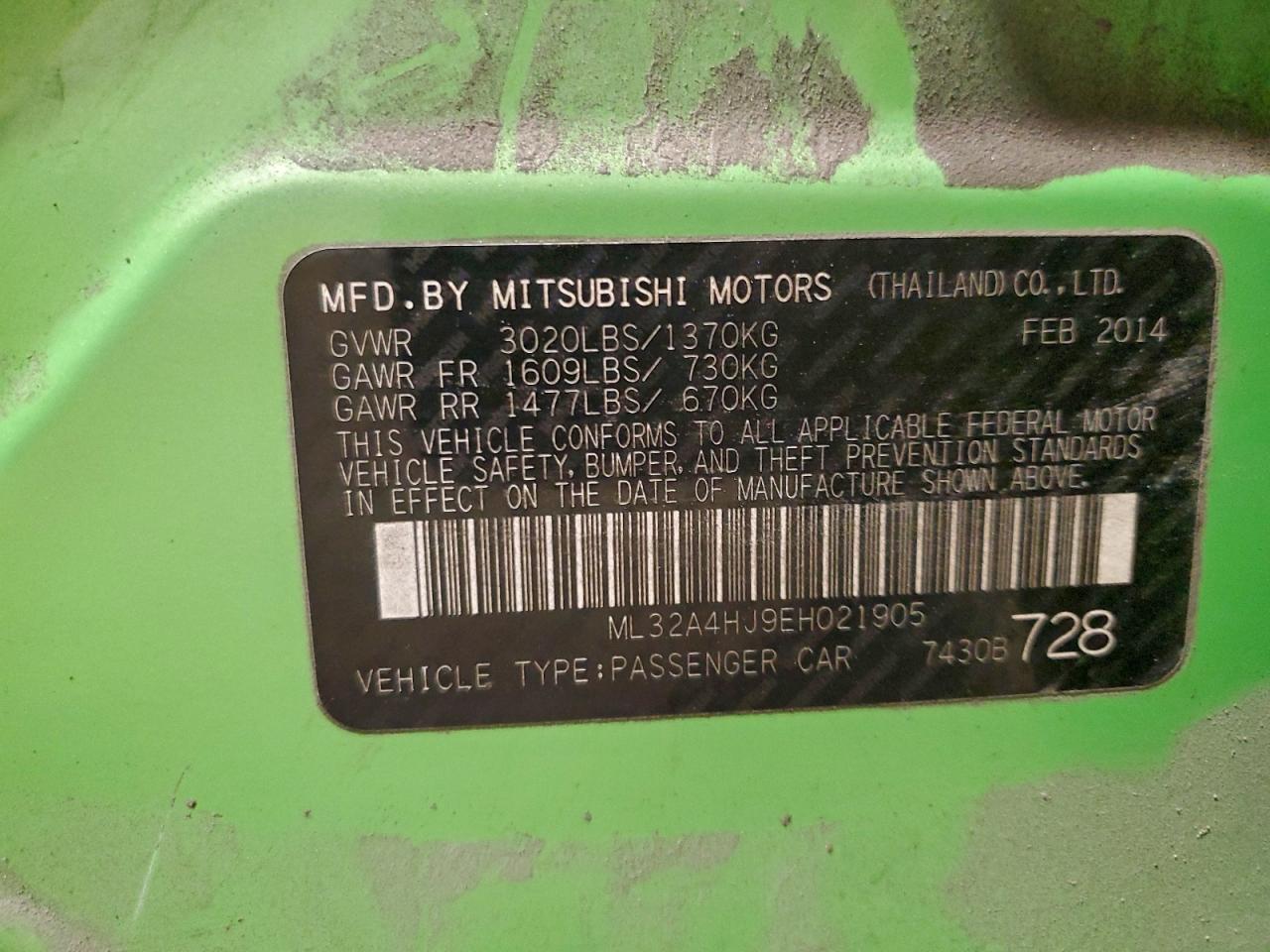 2014 Mitsubishi Mirage Es VIN: ML32A4HJ9EH021905 Lot: 91579105