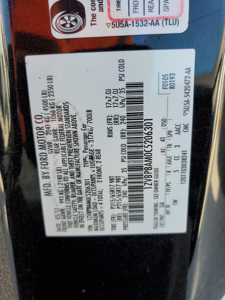 2012 Ford Mustang VIN: 1ZVBP8AM0C5206301 Lot: 93207505