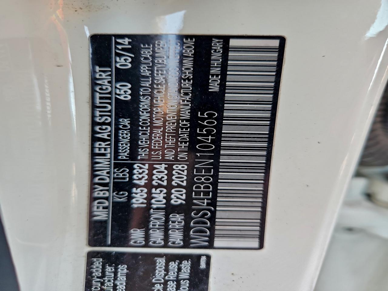 2014 Mercedes-Benz Cla 250 VIN: WDDSJ4EB8EN104565 Lot: 94291235