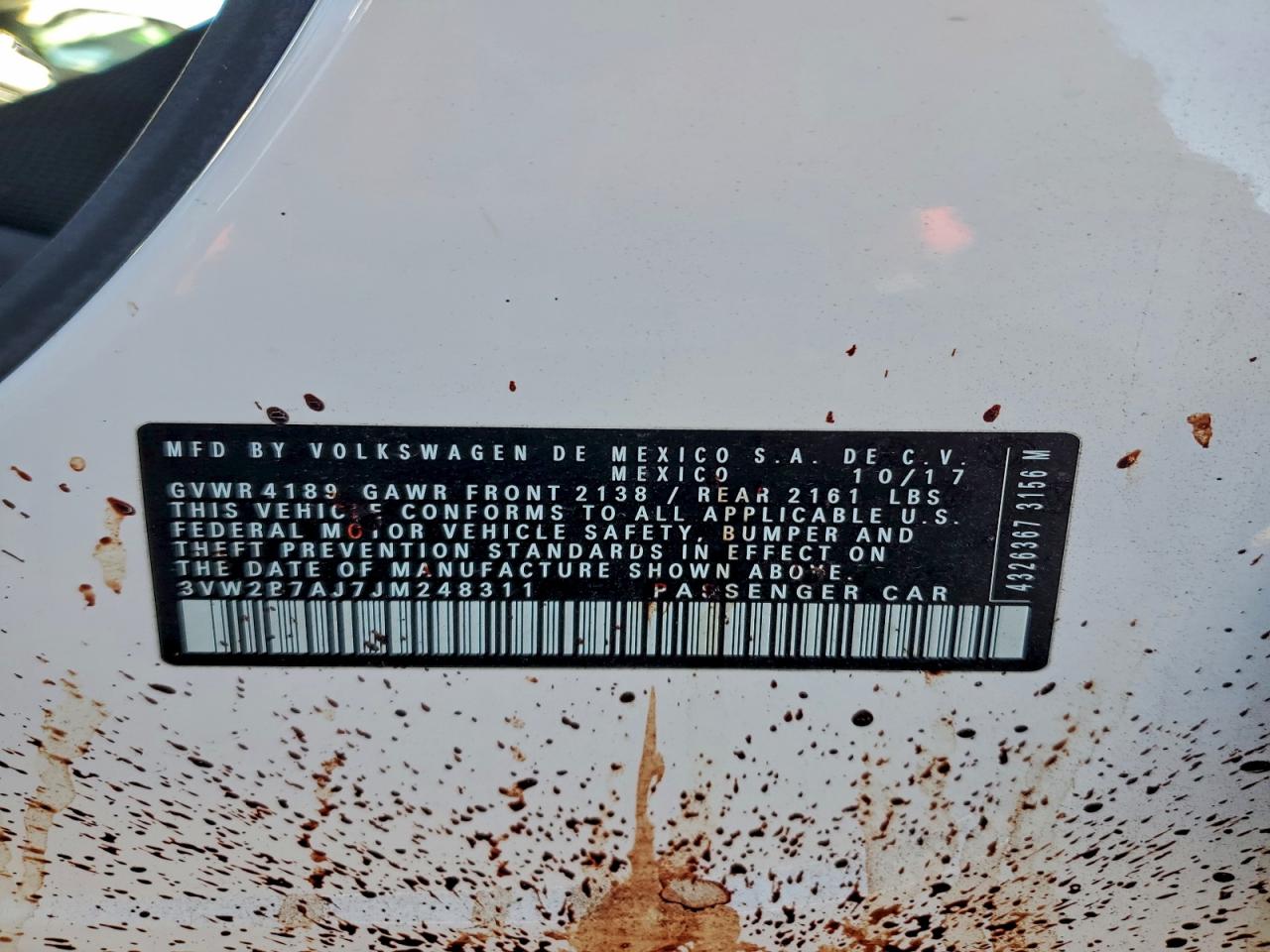 2018 Volkswagen Jetta S VIN: 3VW2B7AJ7JM248311 Lot: 94564225