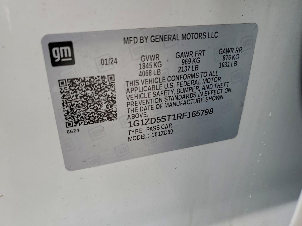 2024 Chevrolet Malibu Lt VIN: 1G1ZD5ST1RF165798 Lot: 93785135