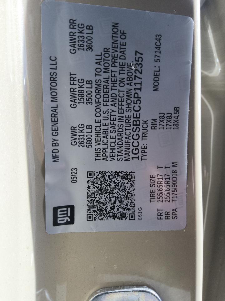 2023 Chevrolet Colorado VIN: 1GCGSBEC5P1172357 Lot: 91425505