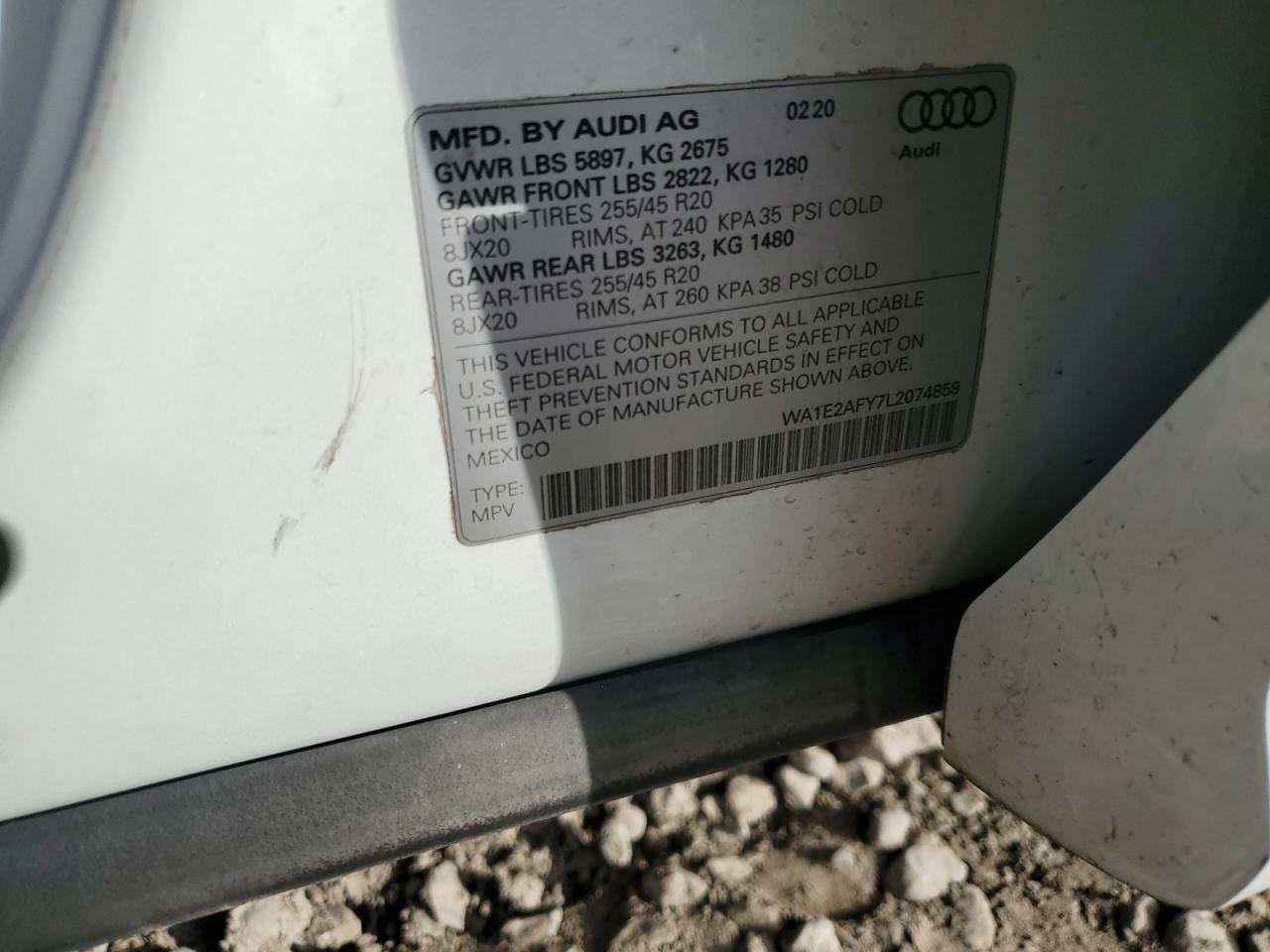 2020 Audi Q5 E Premium Plus VIN: WA1E2AFY7L2074859 Lot: 93330685