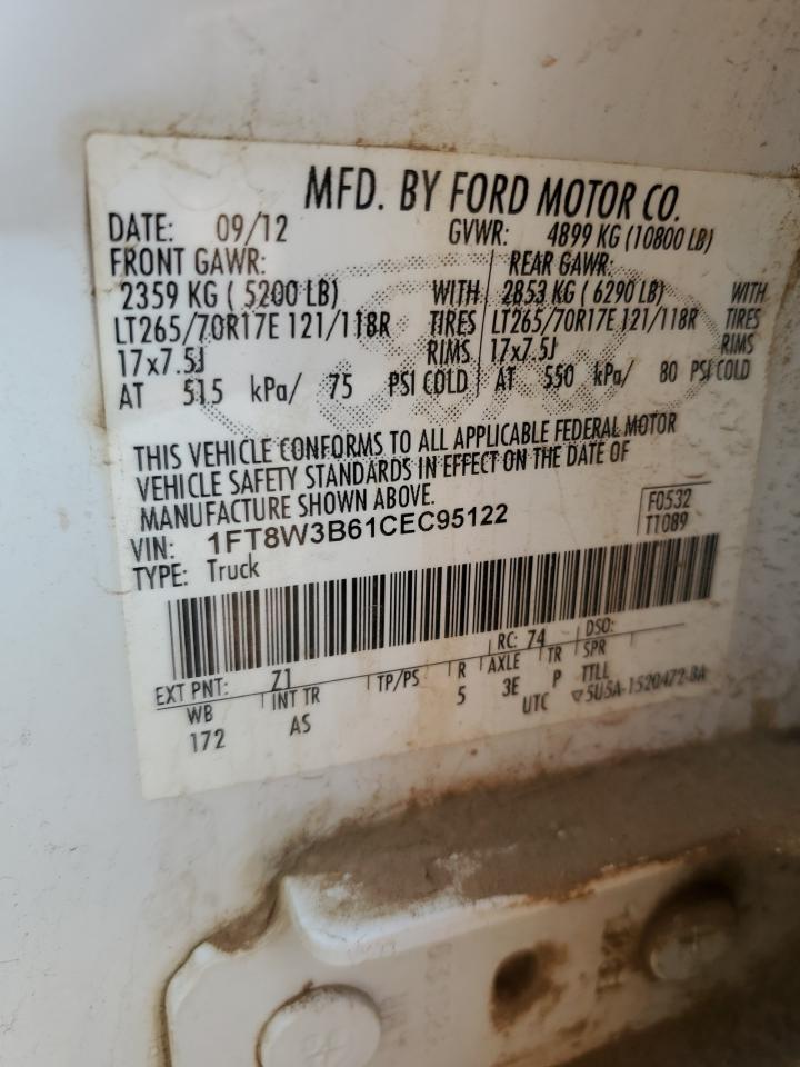 2012 Ford F350 Super Duty VIN: 1FT8W3B61CEC95122 Lot: 91918895