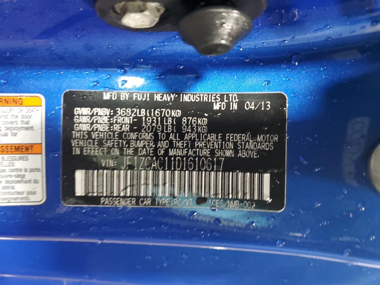 2013 Subaru Brz 2.0 Limited VIN: JF1ZCAC11D1610617 Lot: 92475025