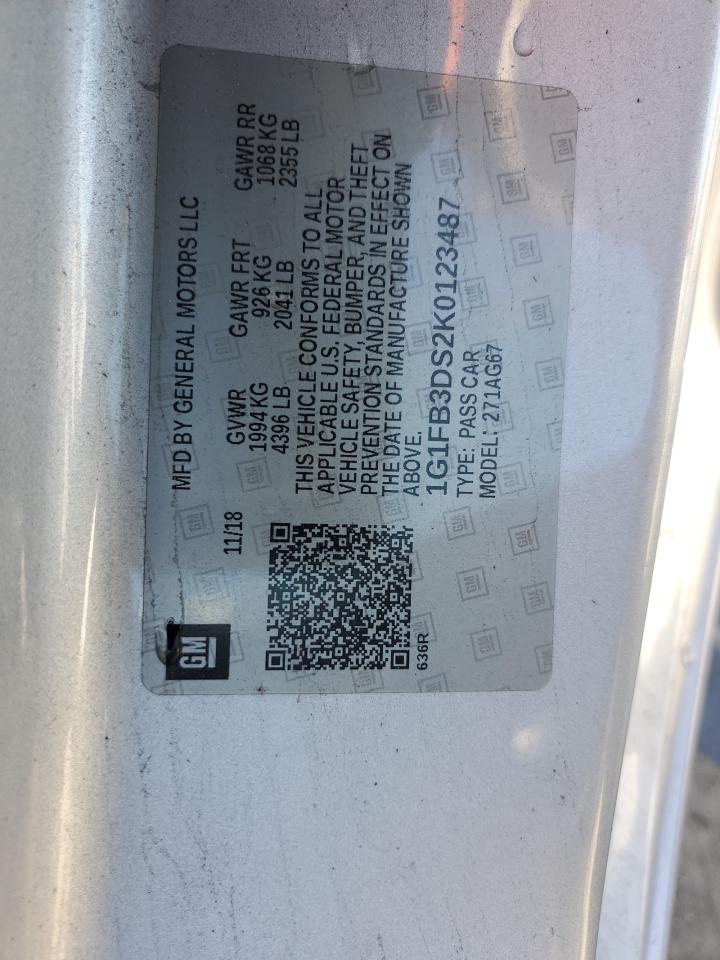 2019 Chevrolet Camaro Ls VIN: 1G1FB3DS2K0123487 Lot: 92448265